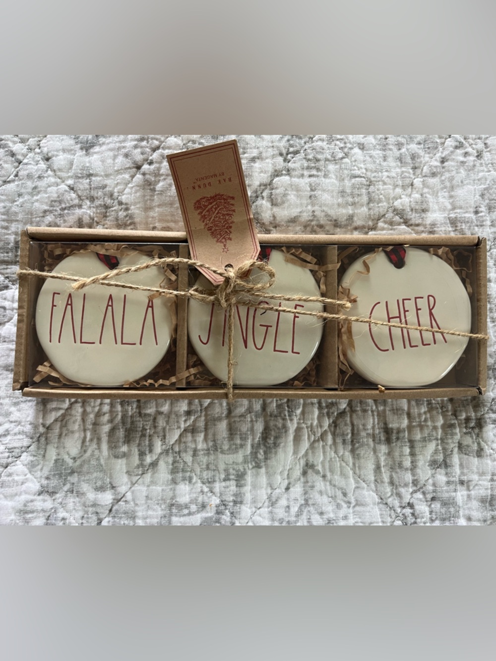 Rae Dunn Holiday Christmas Ornaments Falala, Jinger & Cheer 3 pack